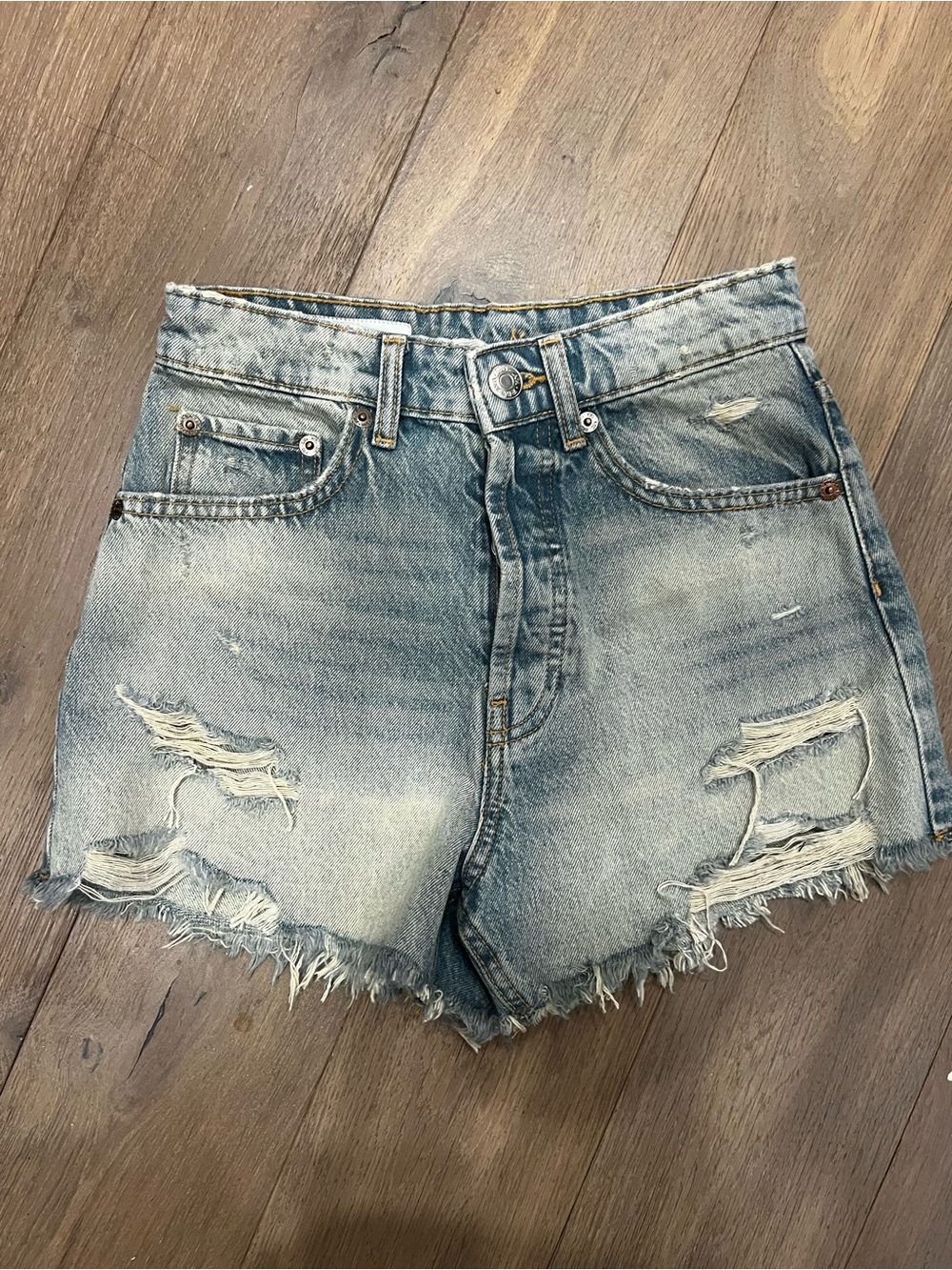Zara Light Blue Distressed Denim Shorts